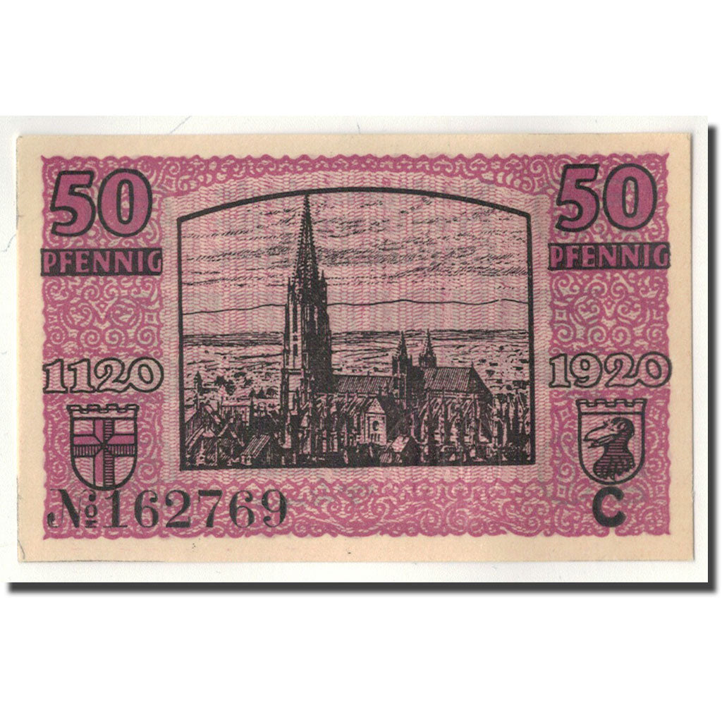 Banknot, Niemcy, Freiburg i. Br. Stadt, 50 Pfennig, Eglise, 1920, 1920-03-30
