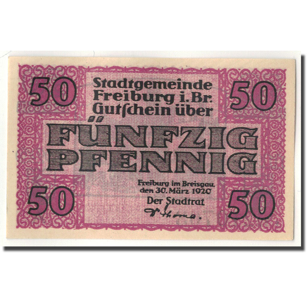 Banknot, Niemcy, Freiburg i. Br. Stadt, 50 Pfennig, Batiment, 1920, 1920-03-30