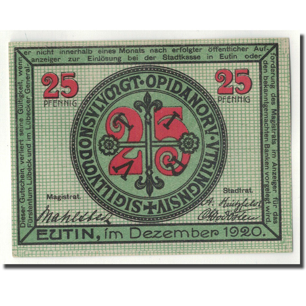 Banknot, Niemcy, Eutin Stadt, 25 Pfennig, paysage, 1920, Undated, UNC(63)