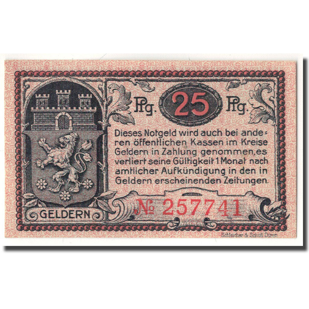 Billete, Alemania, Geldern Stadt, 25 Pfennig, Ecusson, 1921, 1921-03-30, SC