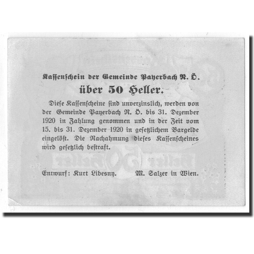 Banknote, Austria, Payerbach, 50 Heller, personnage, UNC(63), Mehl:FS 725
