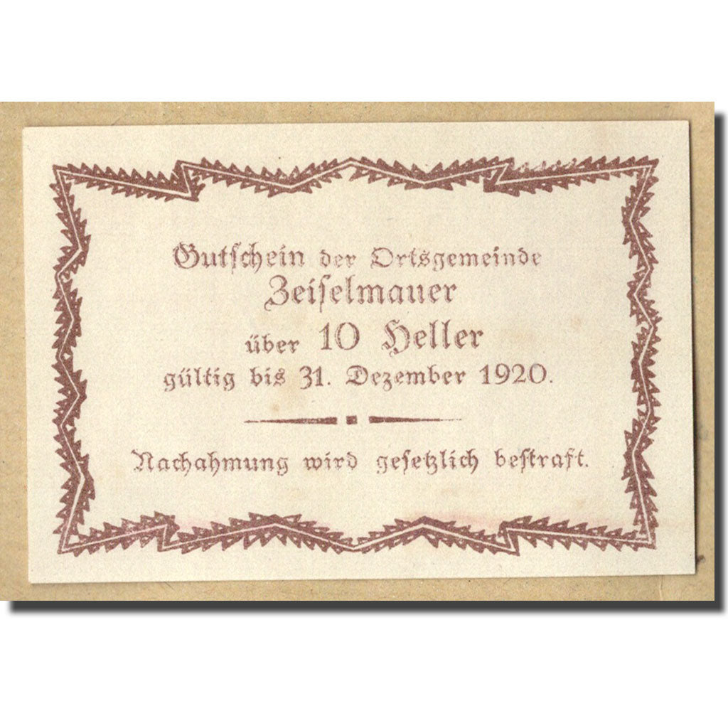 Banknote, Austria, Zeiselmauer N.Ö. Ortsgemeinde, 10 Heller, graphique