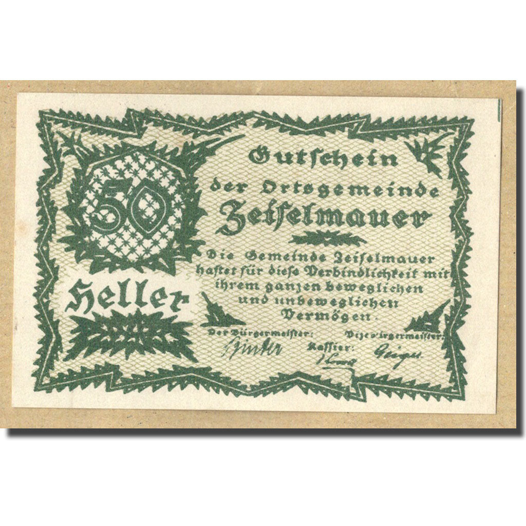 Geldschein, Österreich, Zeiselmauer N.Ö. Ortsgemeinde, 50 Heller, graphique