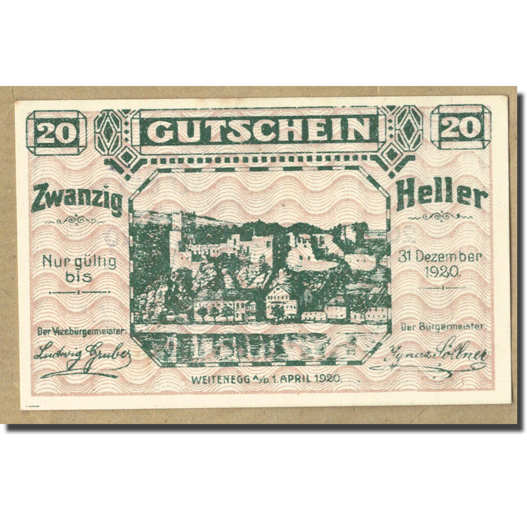 Geldschein, Österreich, Weitenegg A/D, 20 Heller, paysage, UNZ-, Mehl:FS 1163a
