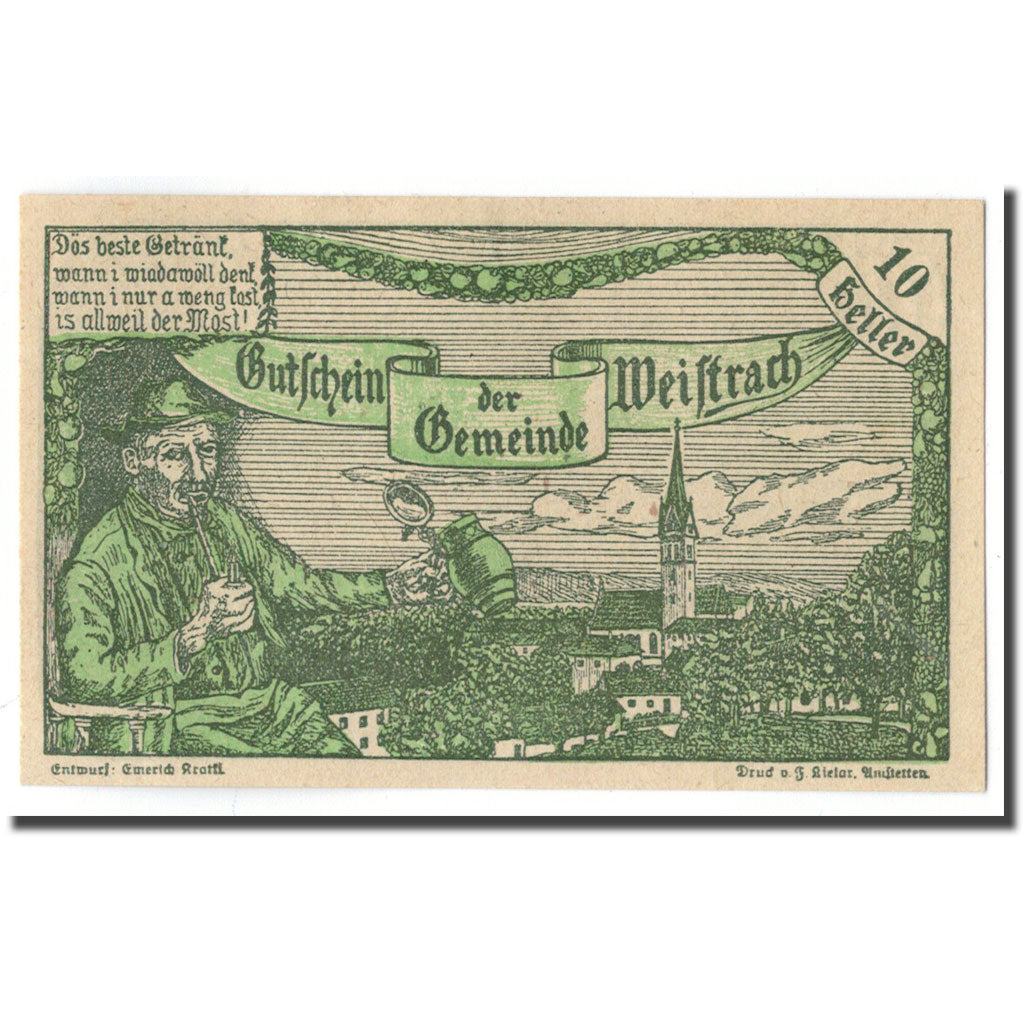 Geldschein, Österreich, Weistrach, 10 Heller, paysage, 1920, UNZ-, Mehl:FS