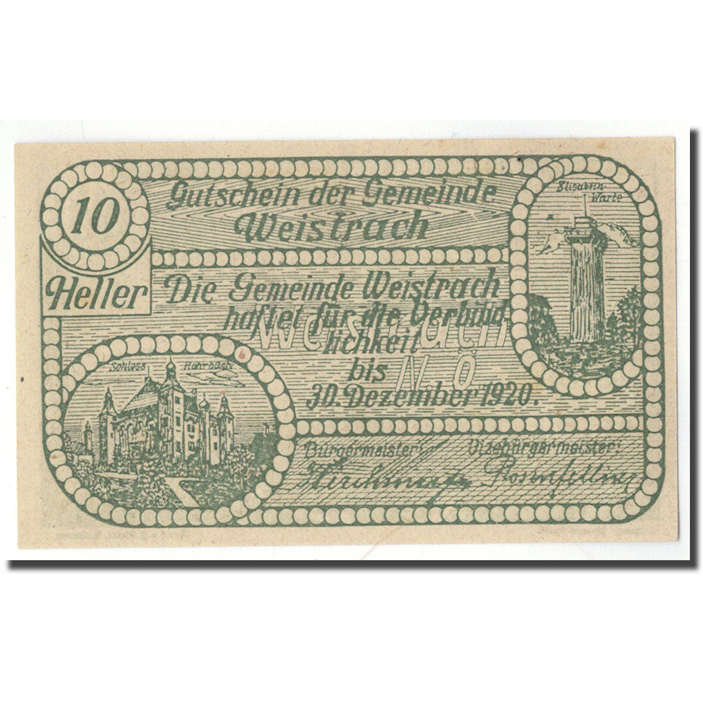 Geldschein, Österreich, Weistrach, 10 Heller, paysage, 1920, UNZ-, Mehl:FS