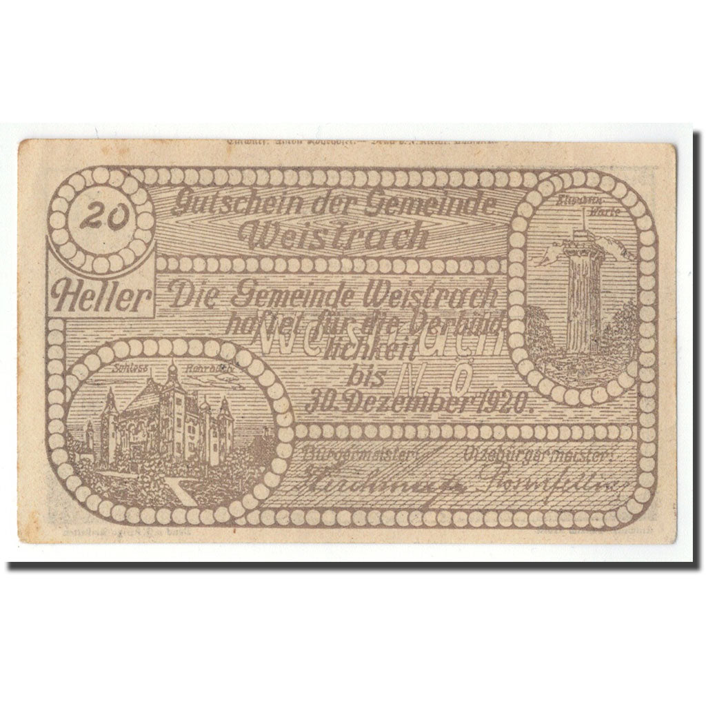 Geldschein, Österreich, Weistrach, 20 Heller, paysage, 1920, UNZ-, Mehl:FS