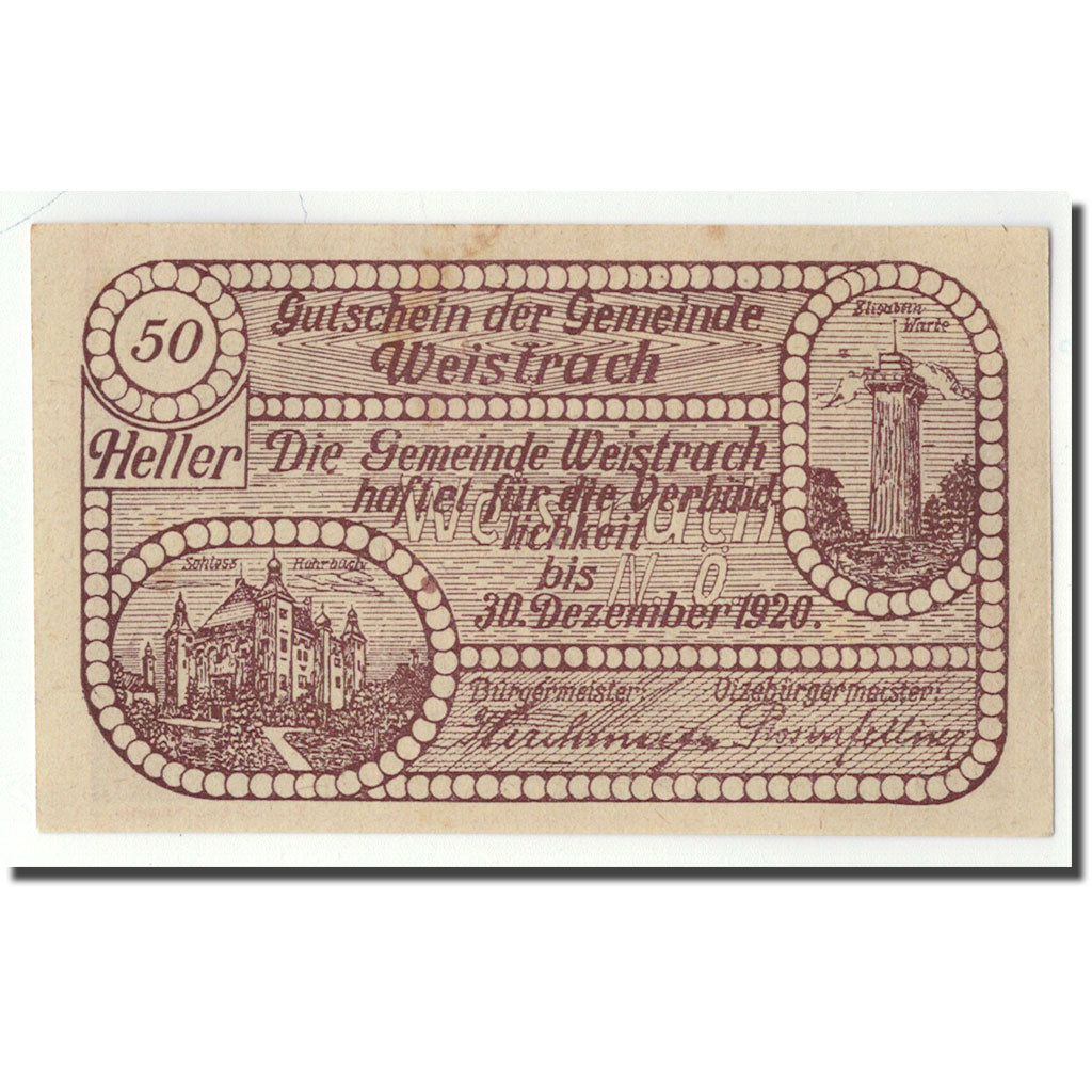 Geldschein, Österreich, Weistrach, 50 Heller, paysage, 1920, UNZ-, Mehl:FS