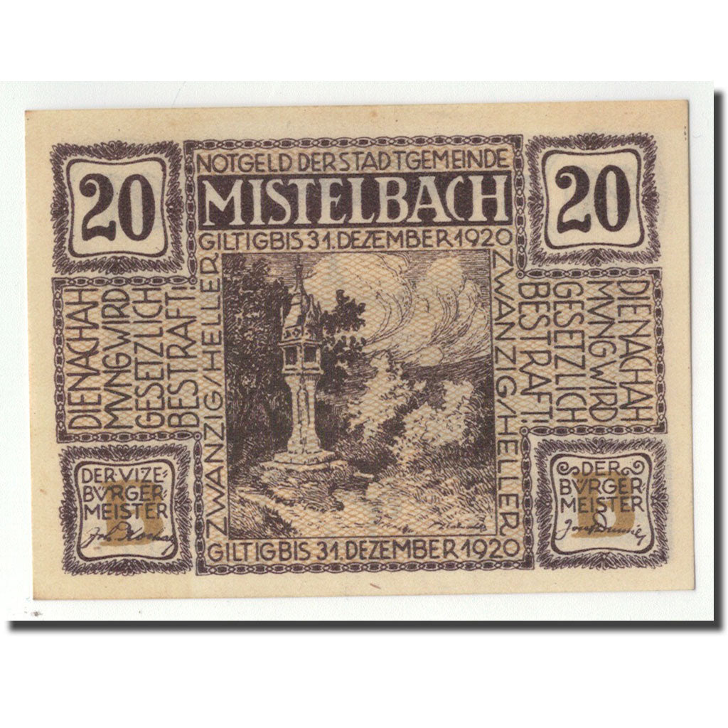 Geldschein, Deutschland, Mistelbach, 20 Heller, paysage, 1920, UNZ-, Mehl:FS