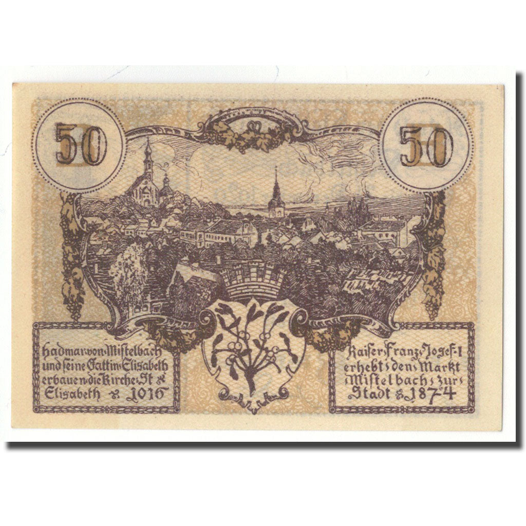 Geldschein, Deutschland, Mistelbach, 50 Heller, paysage, 1920, UNZ-, Mehl:FS