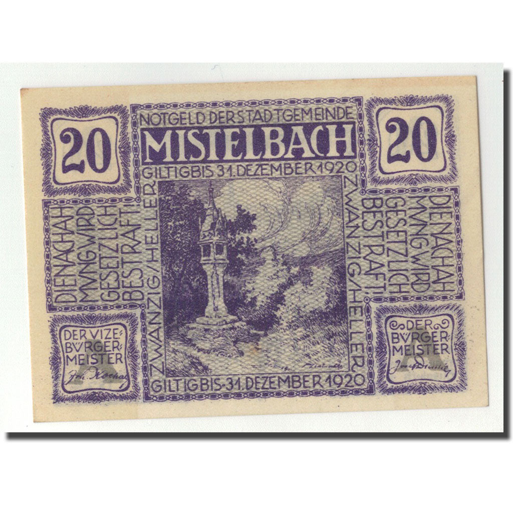 Geldschein, Deutschland, Mistelbach, 20 Heller, paysage, 1920, UNZ-, Mehl:FS