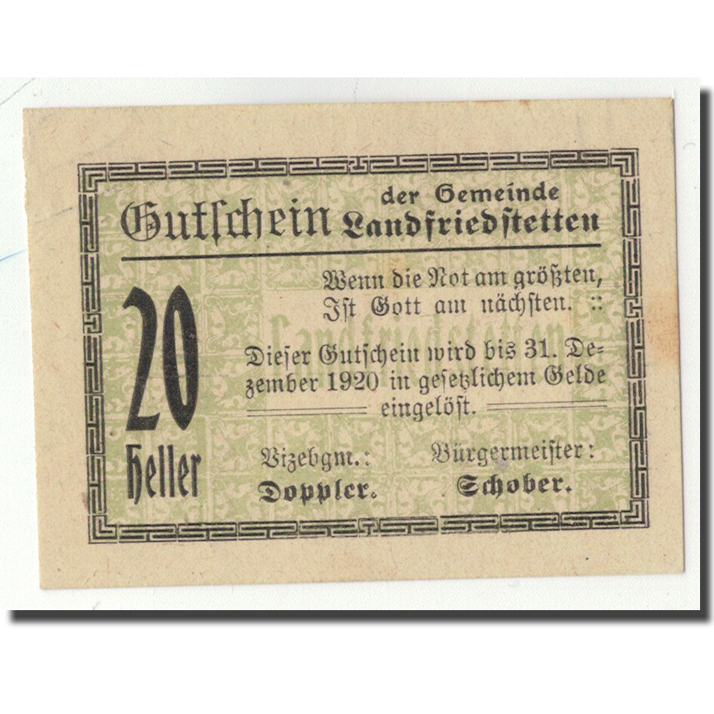 Geldschein, Österreich, Landfriedstetten, 20 Heller, graphique, 1920, UNZ-