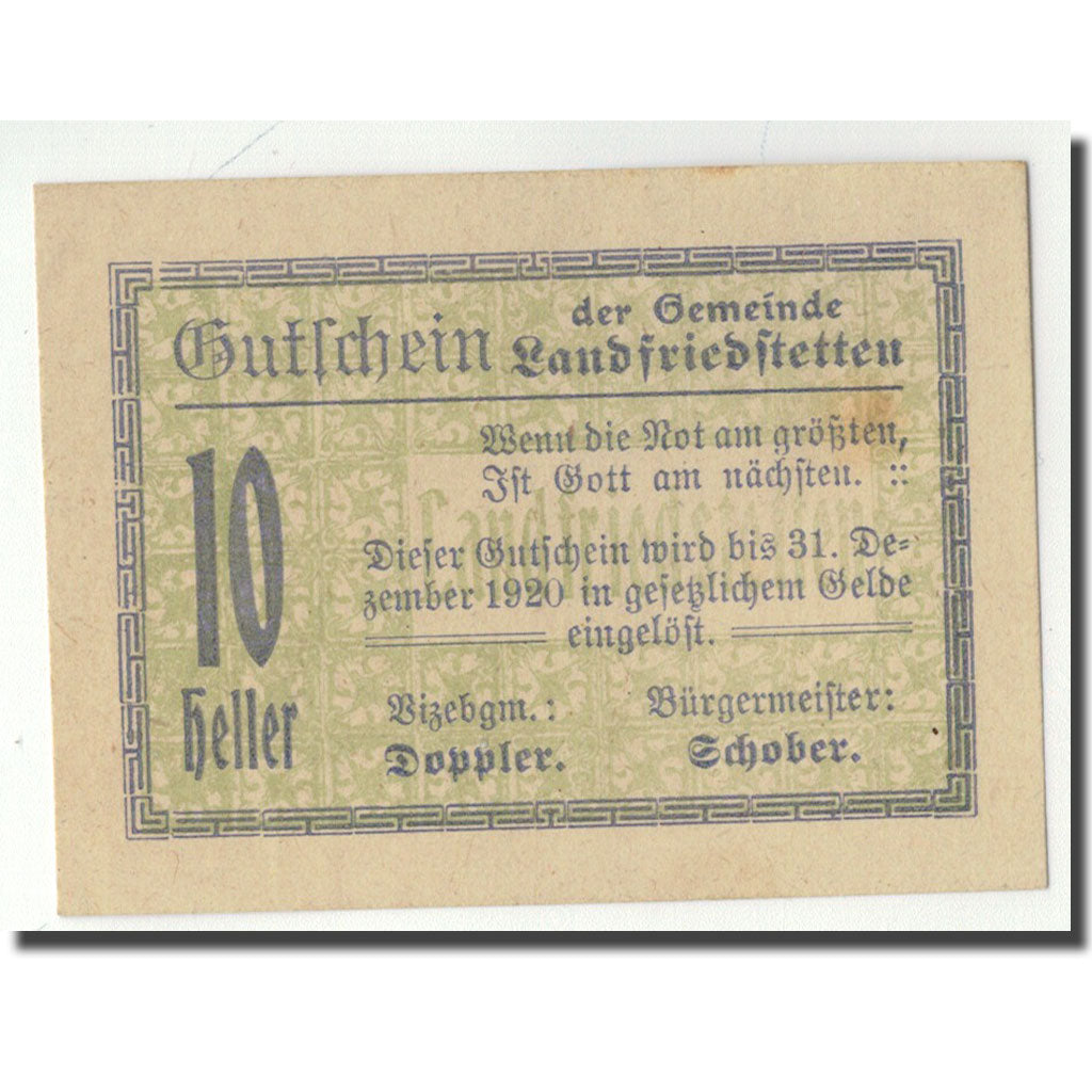 Geldschein, Österreich, Landfriedstetten, 10 Heller, graphique, 1920, UNZ-