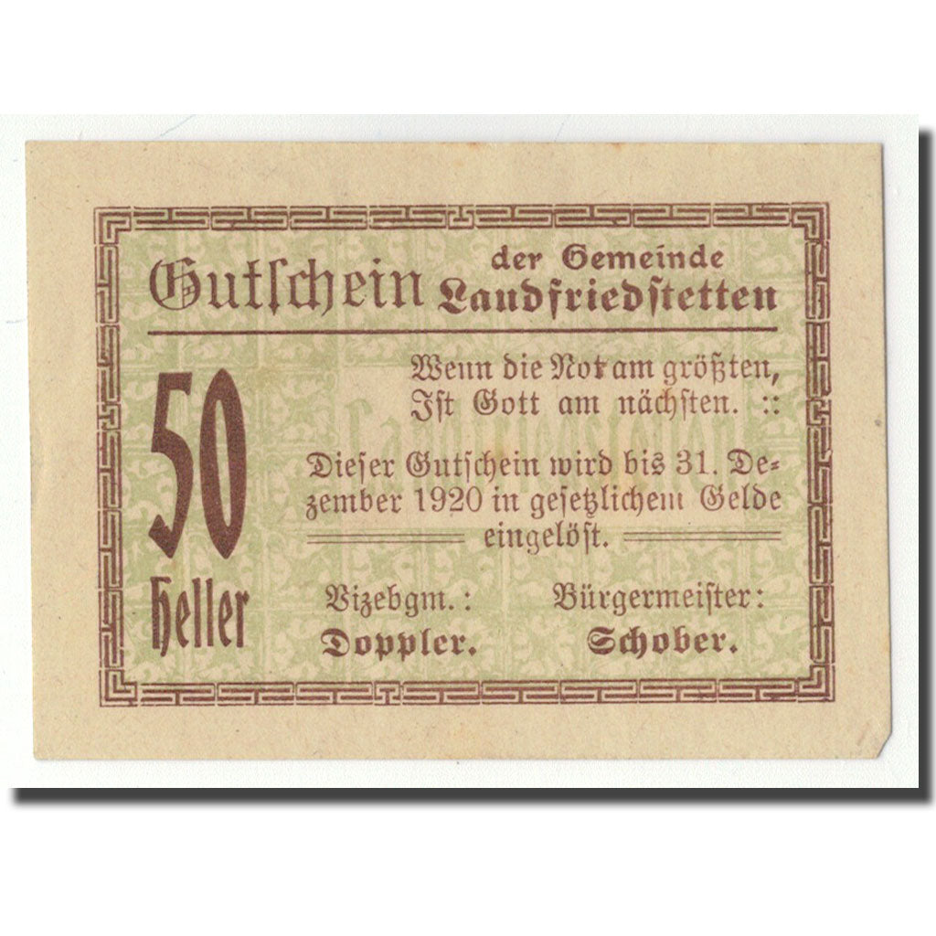 Geldschein, Österreich, Landfriedstetten, 50 Heller, graphique, 1920, UNZ-