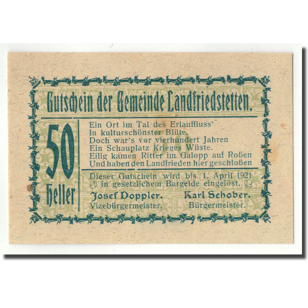 Geldschein, Österreich, Landfriedstetten, 50 Heller, graphique, 1920, UNZ-