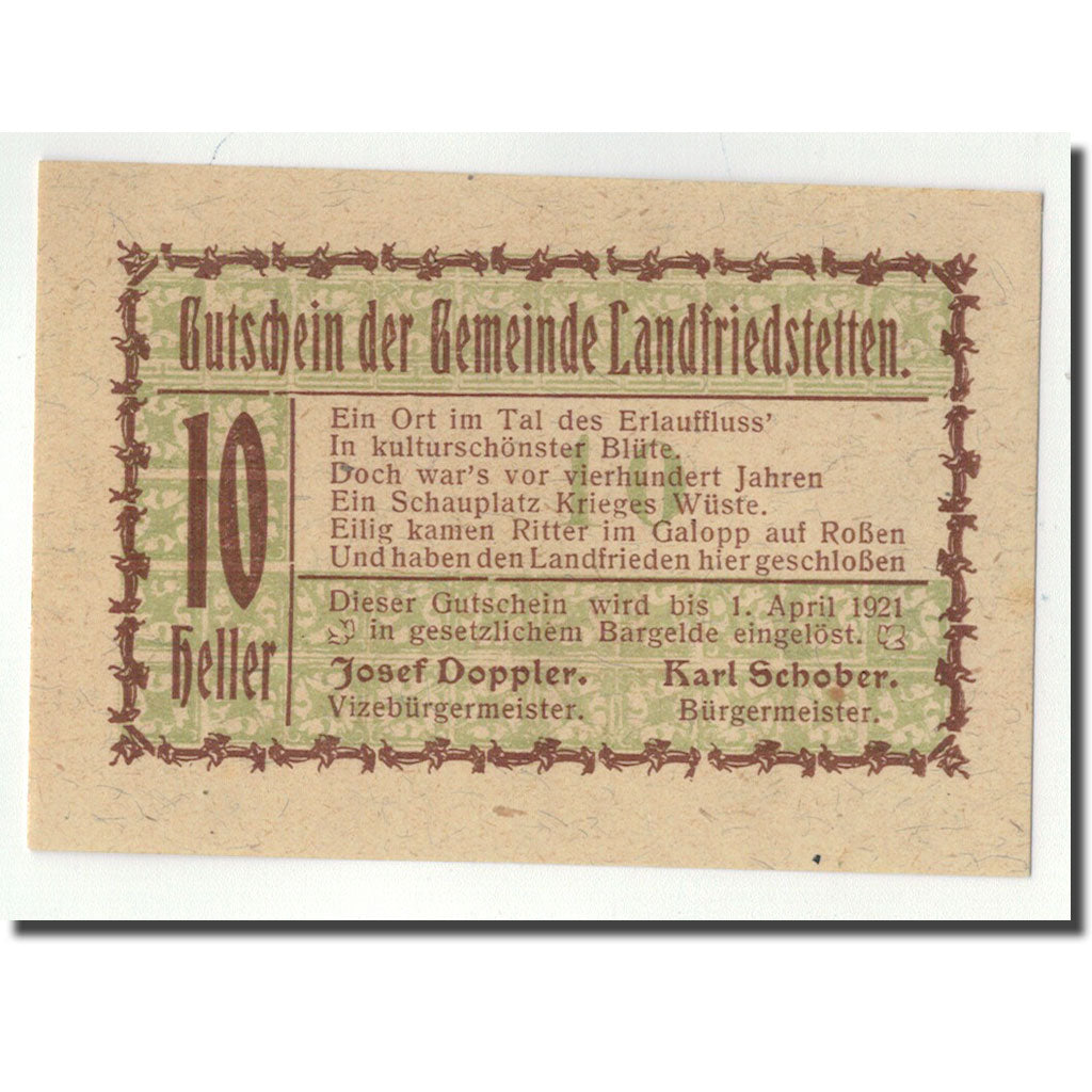 Geldschein, Österreich, Landfriedstetten, 10 Heller, graphique, 1920, UNZ-