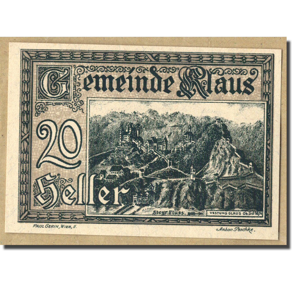 Geldschein, Österreich, Klaus, 20 Heller, paysage, 1920, 1920-03-27, UNZ-