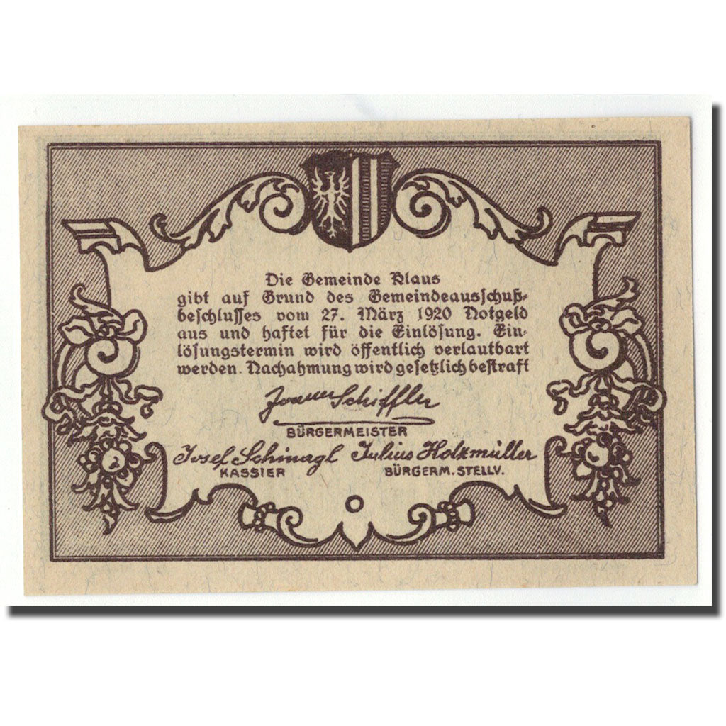 Geldschein, Österreich, Klaus, 20 Heller, paysage, 1920, 1920-03-27, UNZ-