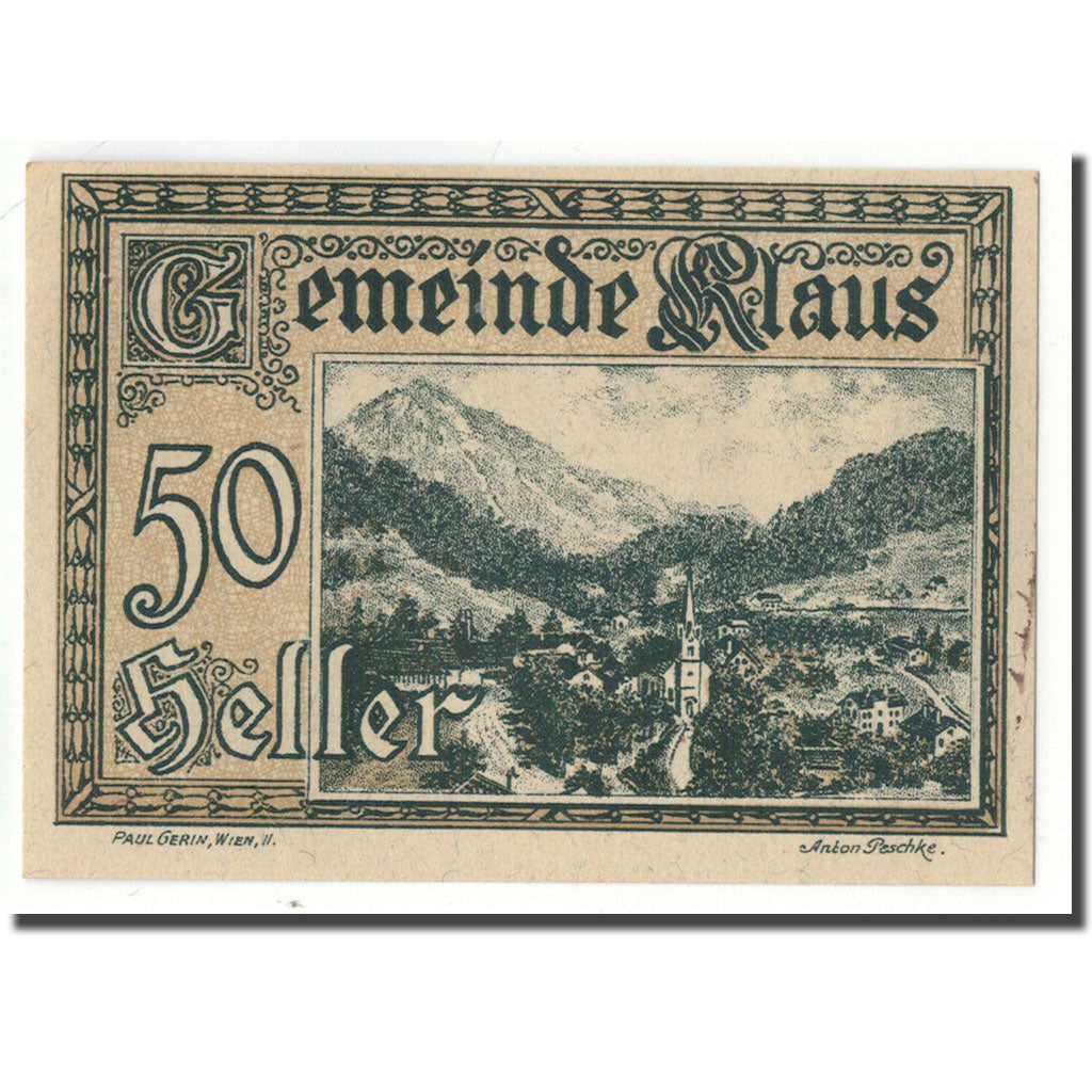 Geldschein, Österreich, Klaus, 50 Heller, paysage, 1920, 1920-03-27, UNZ-