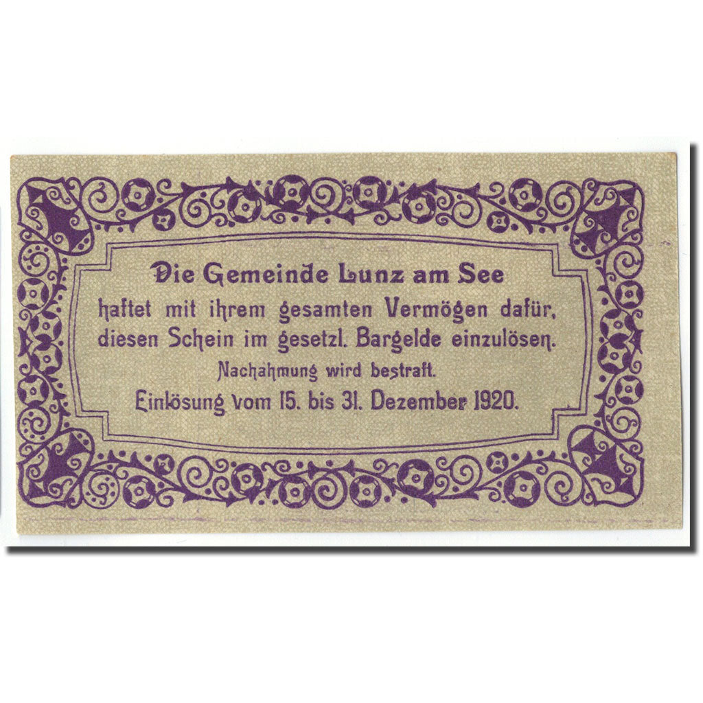 Geldschein, Österreich, Lunz am See, 50 Heller, paysage, 1920, 1920-12-31