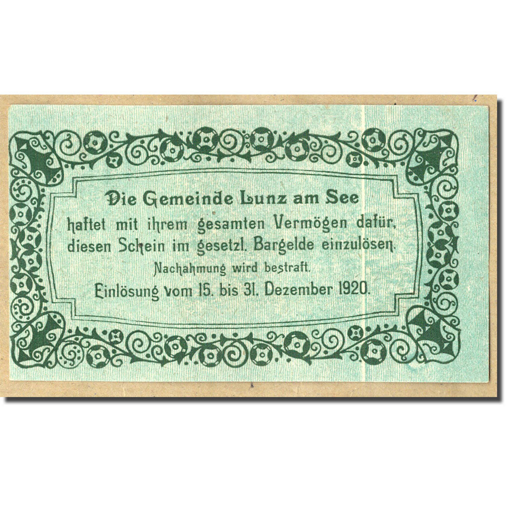 Geldschein, Österreich, Lunz am See, 20 Heller, paysage, 1920, 1920-12-31