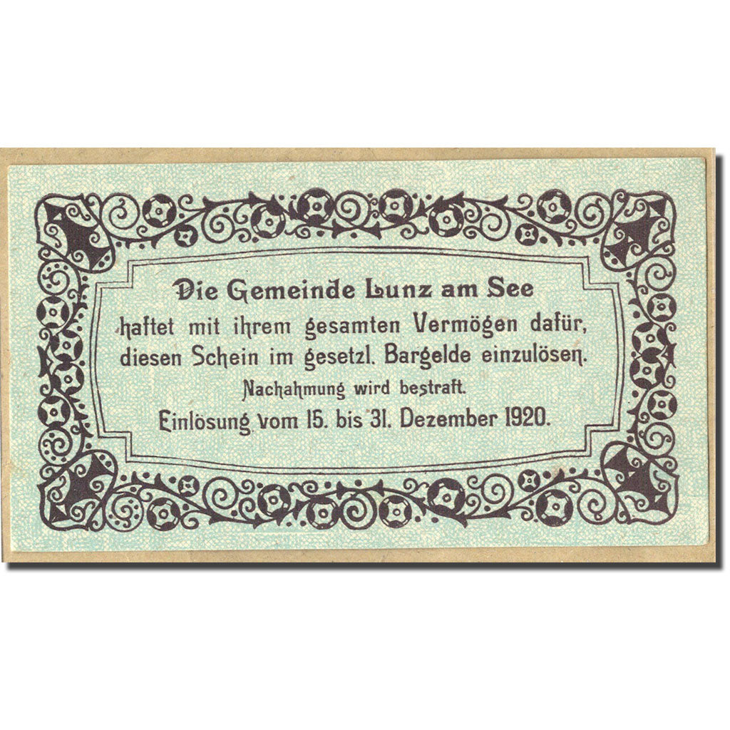 Geldschein, Österreich, Lunz am See, 10 Heller, paysage, 1920, 1920-12-31