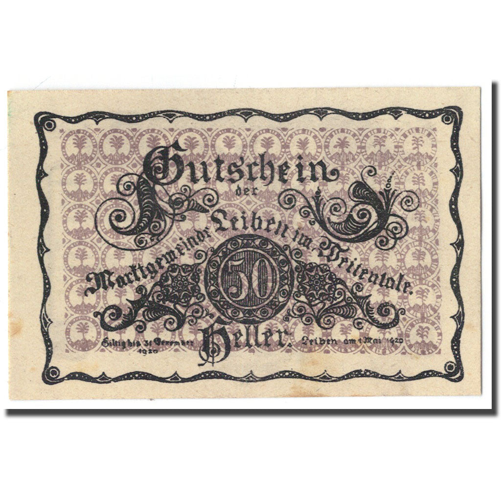 Geldschein, Österreich, Leiben N.Ö., 50 Heller, paysage, 1920, 1920-05-01