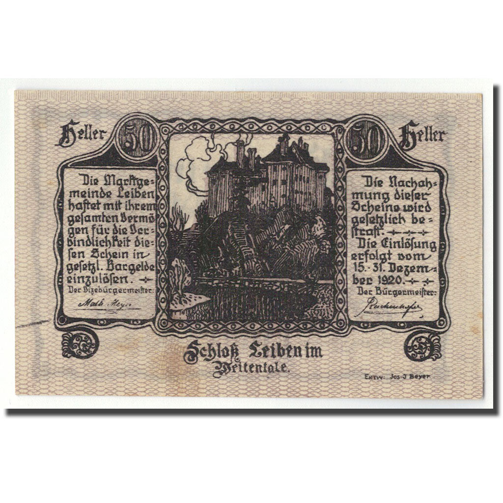 Geldschein, Österreich, Leiben N.Ö., 50 Heller, paysage, 1920, 1920-05-01