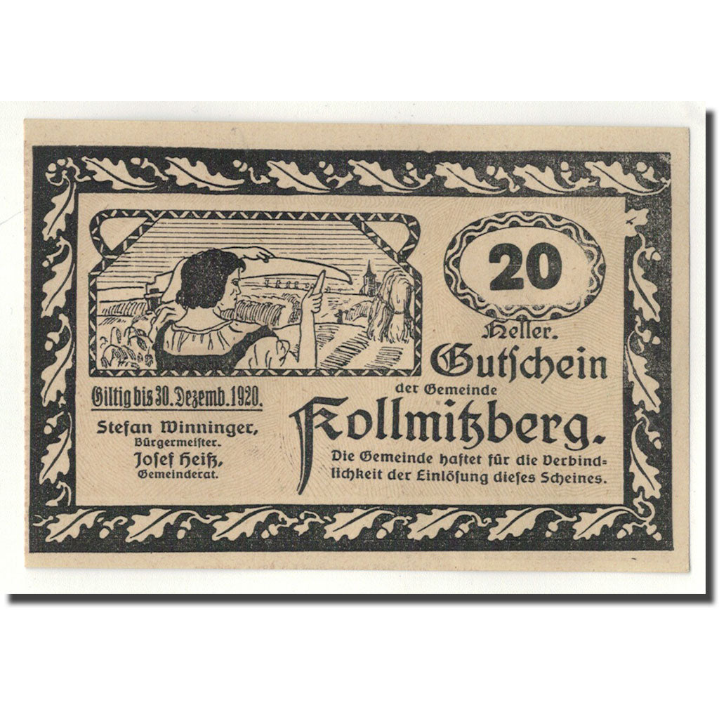 Geldschein, Österreich, Kollmitzberg, 20 Heller, Eglise, 1920, UNZ-, Mehl:FS