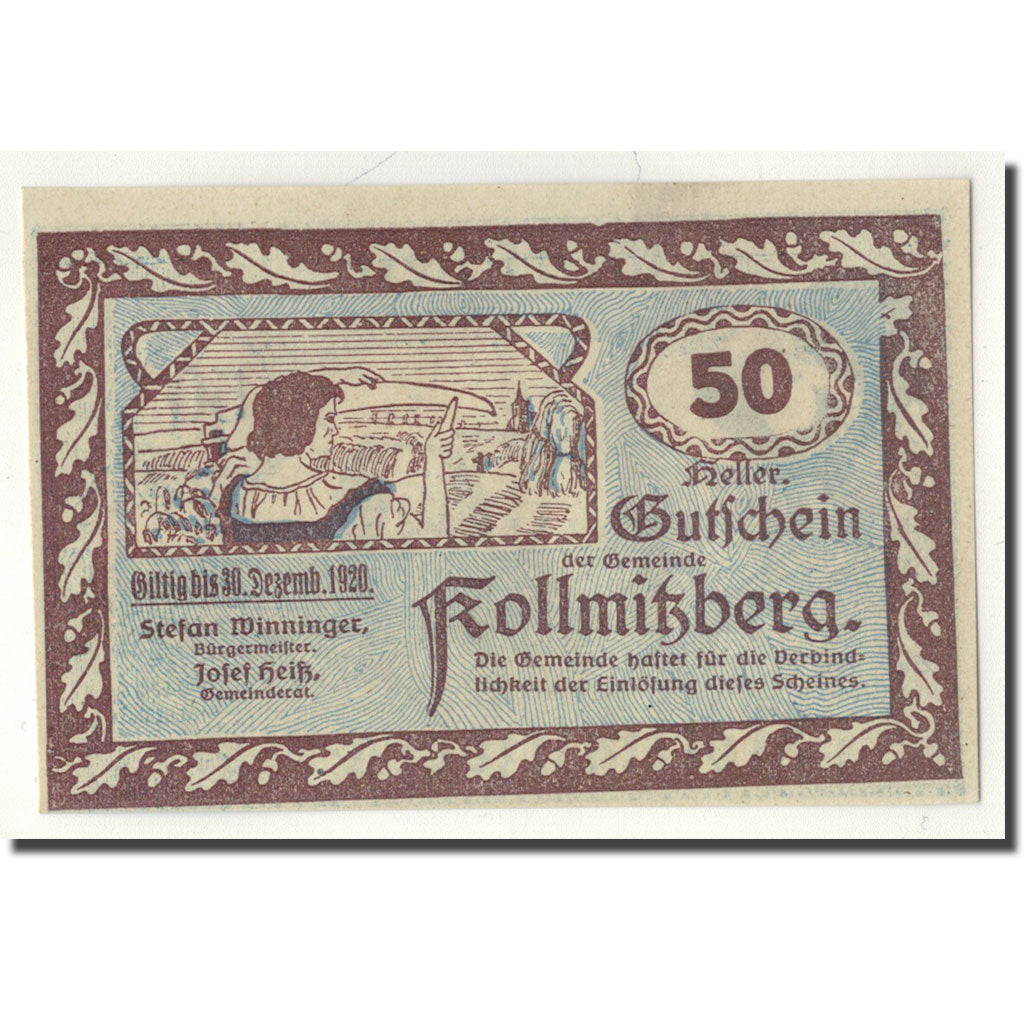 Geldschein, Österreich, Kollmitzberg, 50 Heller, Eglise, 1920, UNZ-, Mehl:FS