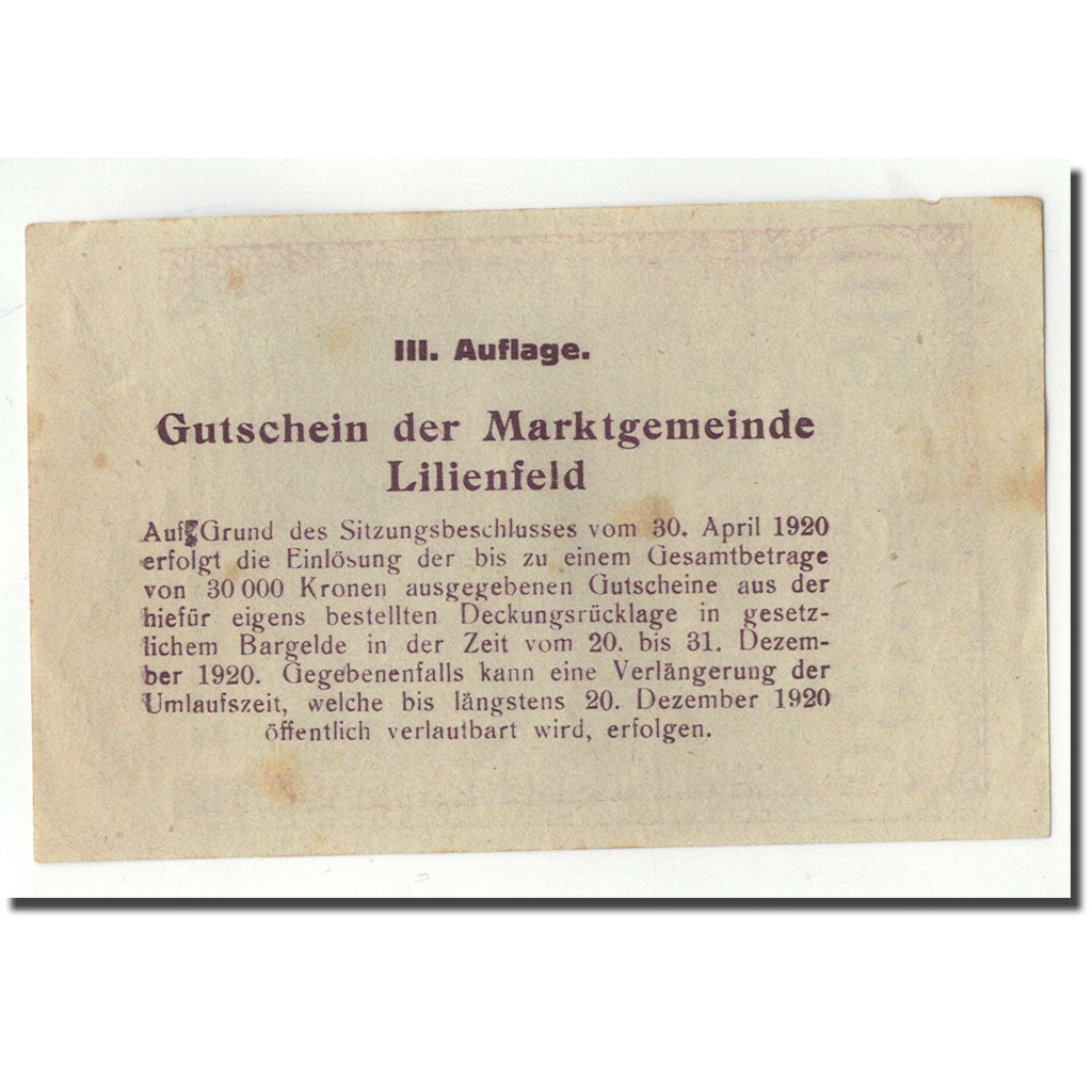 Geldschein, Österreich, Lilienfeld, 50 Heller, paysage, 1920, 1920-04-30, UNZ-