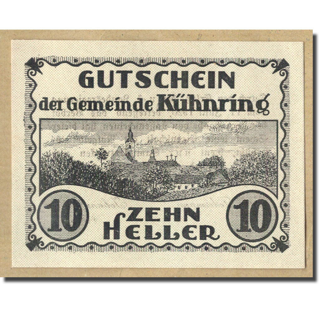 Geldschein, Österreich, Kuhnring, 10 Heller, paysage, 1920, UNZ-, Mehl:FS 489f