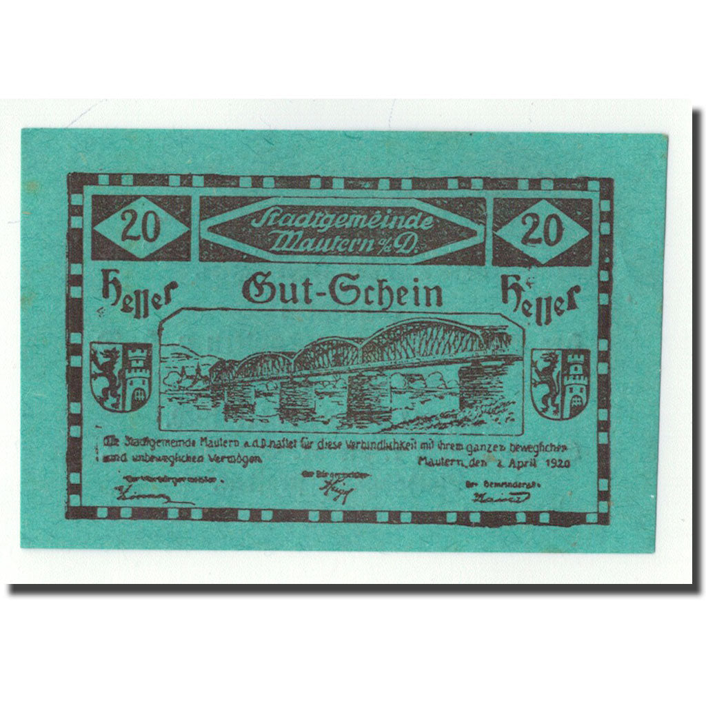 Geldschein, Österreich, Mautern, 20 Heller, pont, 1920, 1920-04-02, UNZ-