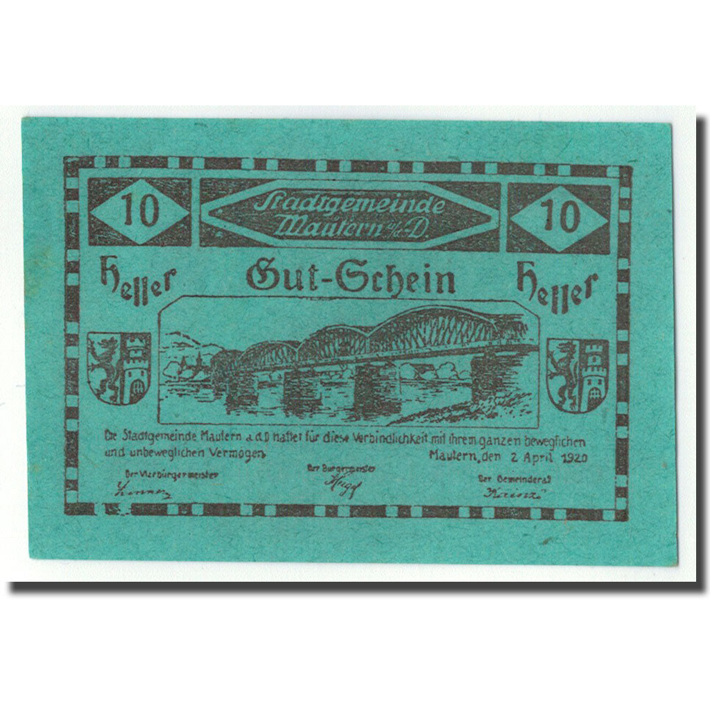 Geldschein, Österreich, Mautern, 10 Heller, pont, 1920, 1920-04-02, UNZ-