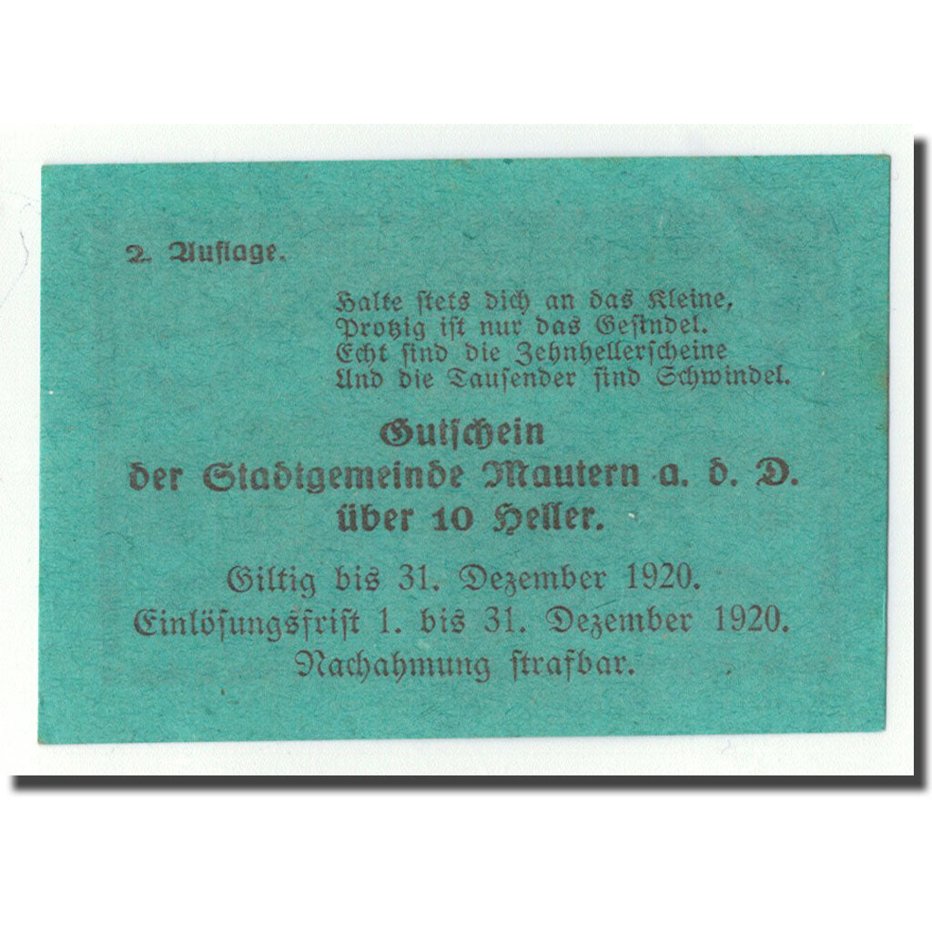 Geldschein, Österreich, Mautern, 10 Heller, pont, 1920, 1920-04-02, UNZ-