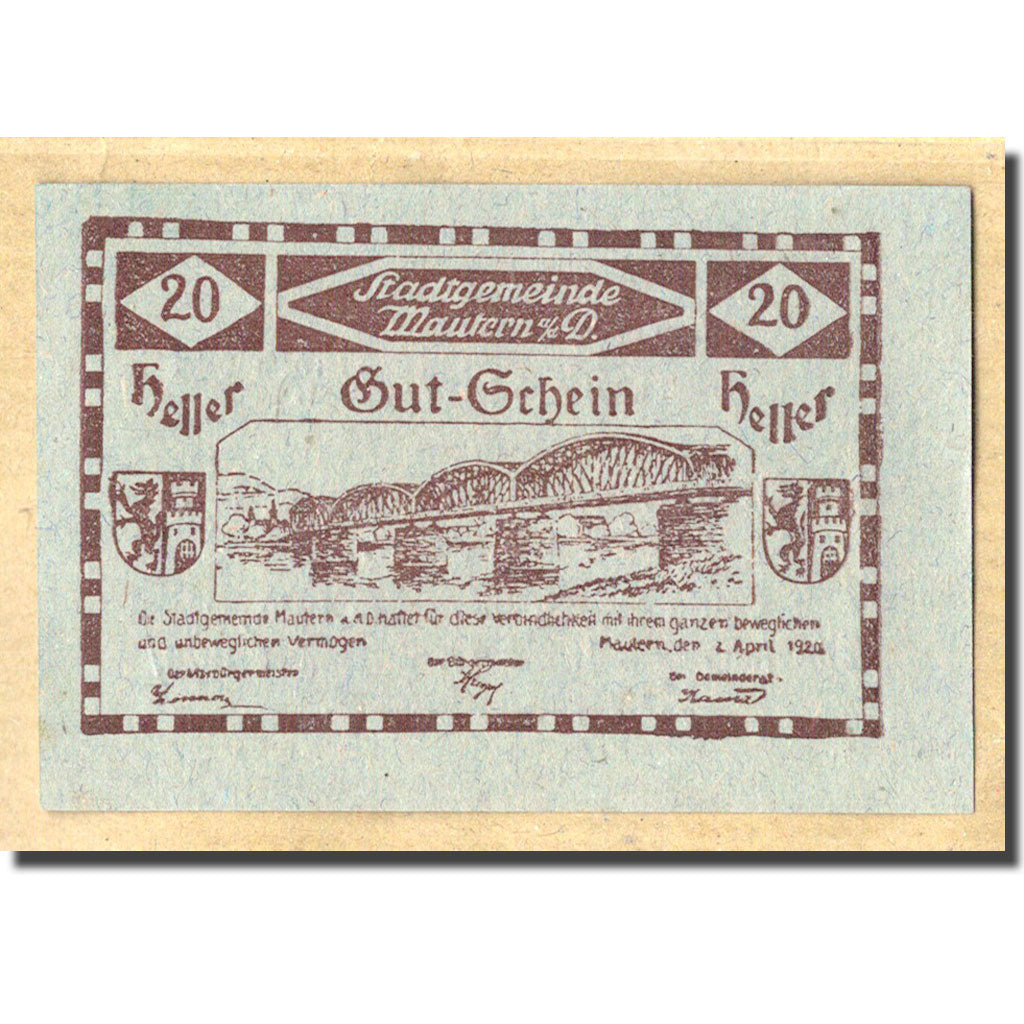 Geldschein, Österreich, Mautern, 20 Heller, pont, 1920, 1920-04-02, UNZ-
