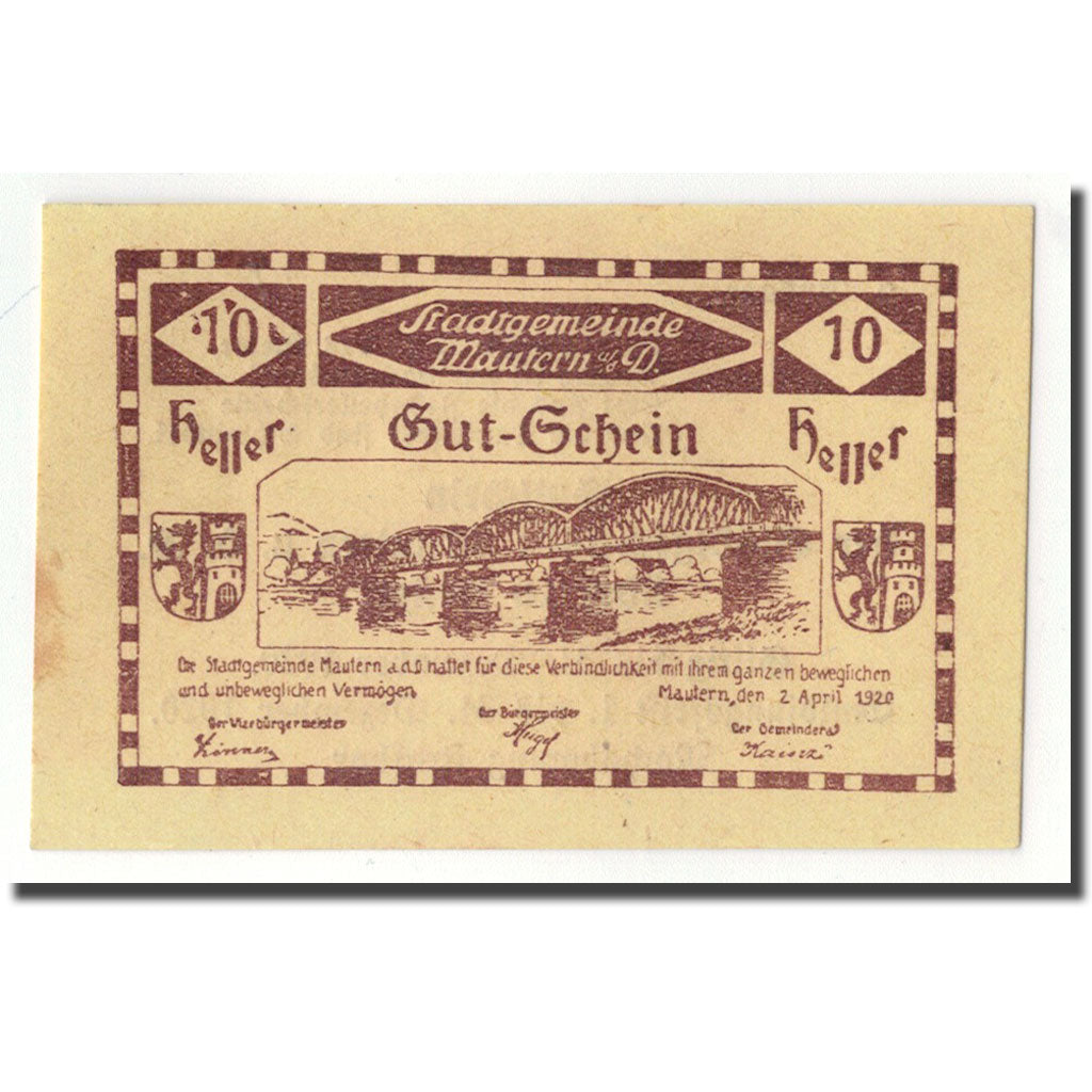 Geldschein, Österreich, Mautern, 10 Heller, pont, 1920, 1920-04-02, UNZ-