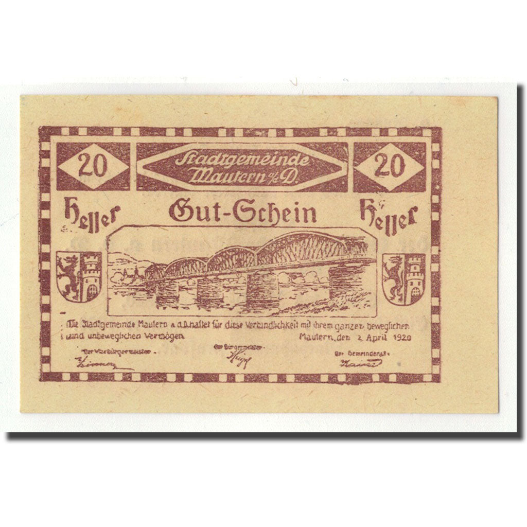 Geldschein, Österreich, Mautern, 20 Heller, pont, 1920, 1920-04-02, UNZ-