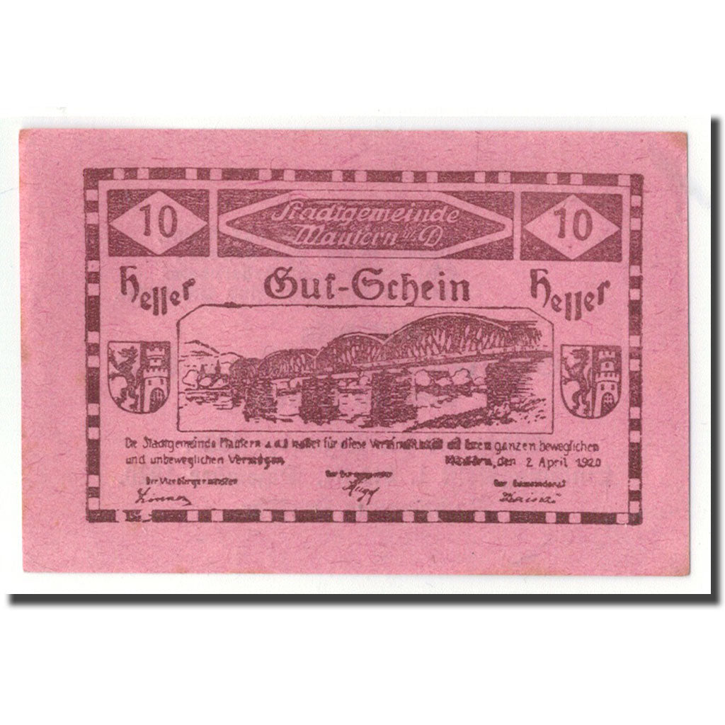 Geldschein, Österreich, Mautern, 10 Heller, pont, 1920, 1920-04-02, UNZ-