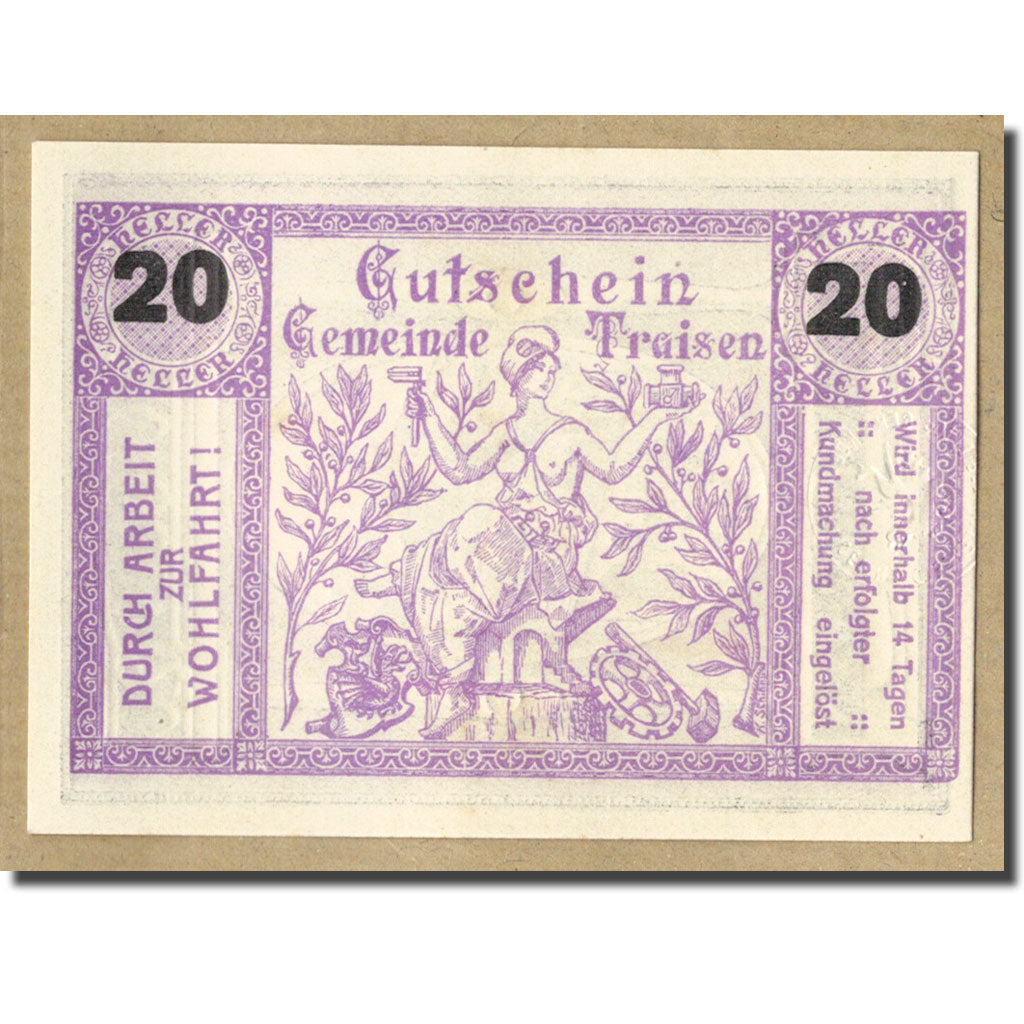 Geldschein, Österreich, Traisen, 20 Heller, personnage, UNZ-, Mehl:FS 1076 IIc