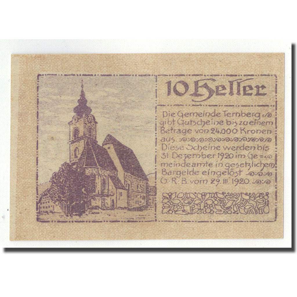 Geldschein, Österreich, Ternberg, 10 Heller, Eglise, 1920, 1920-04-01, UNZ-