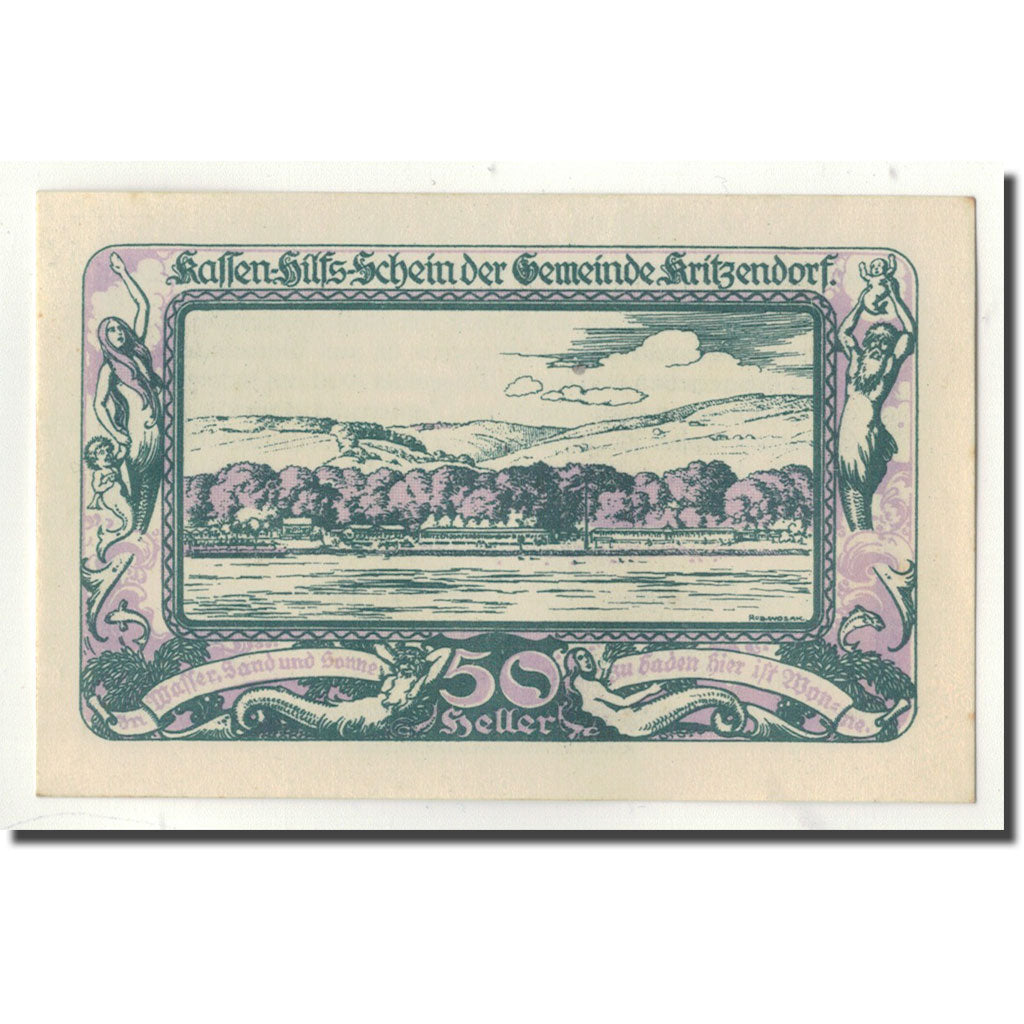 Geldschein, Österreich, Kritzendorf, 50 Heller, paysage, 1920, UNZ-, Mehl:FS