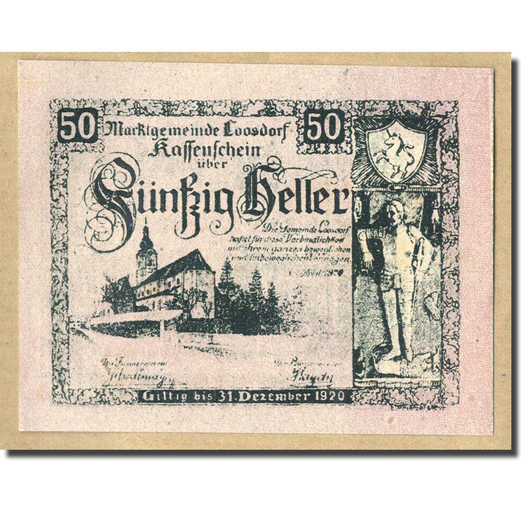 Geldschein, Österreich, Loosdorf, 50 Heller, paysage, 1920, 1920-12-31, UNZ-