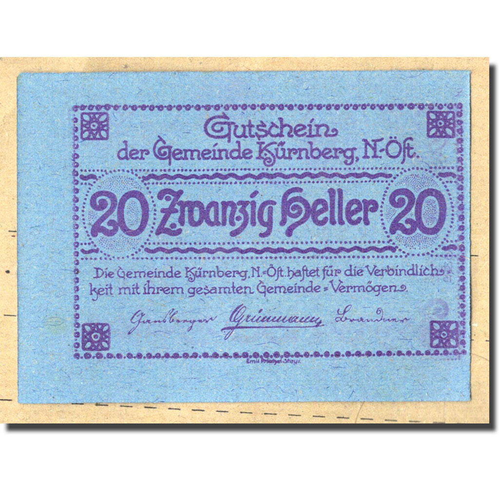 Geldschein, Österreich, Kürnberg, 20 Heller, paysage, 1920, 1920-05-15, UNZ-