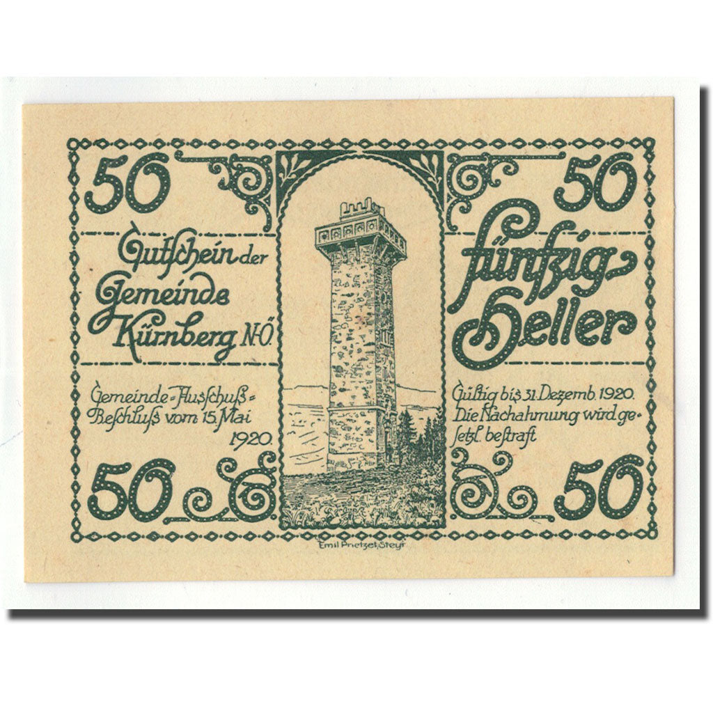 Geldschein, Österreich, Kürnberg, 50 Heller, tour, 1920, 1920-05-15, UNZ-