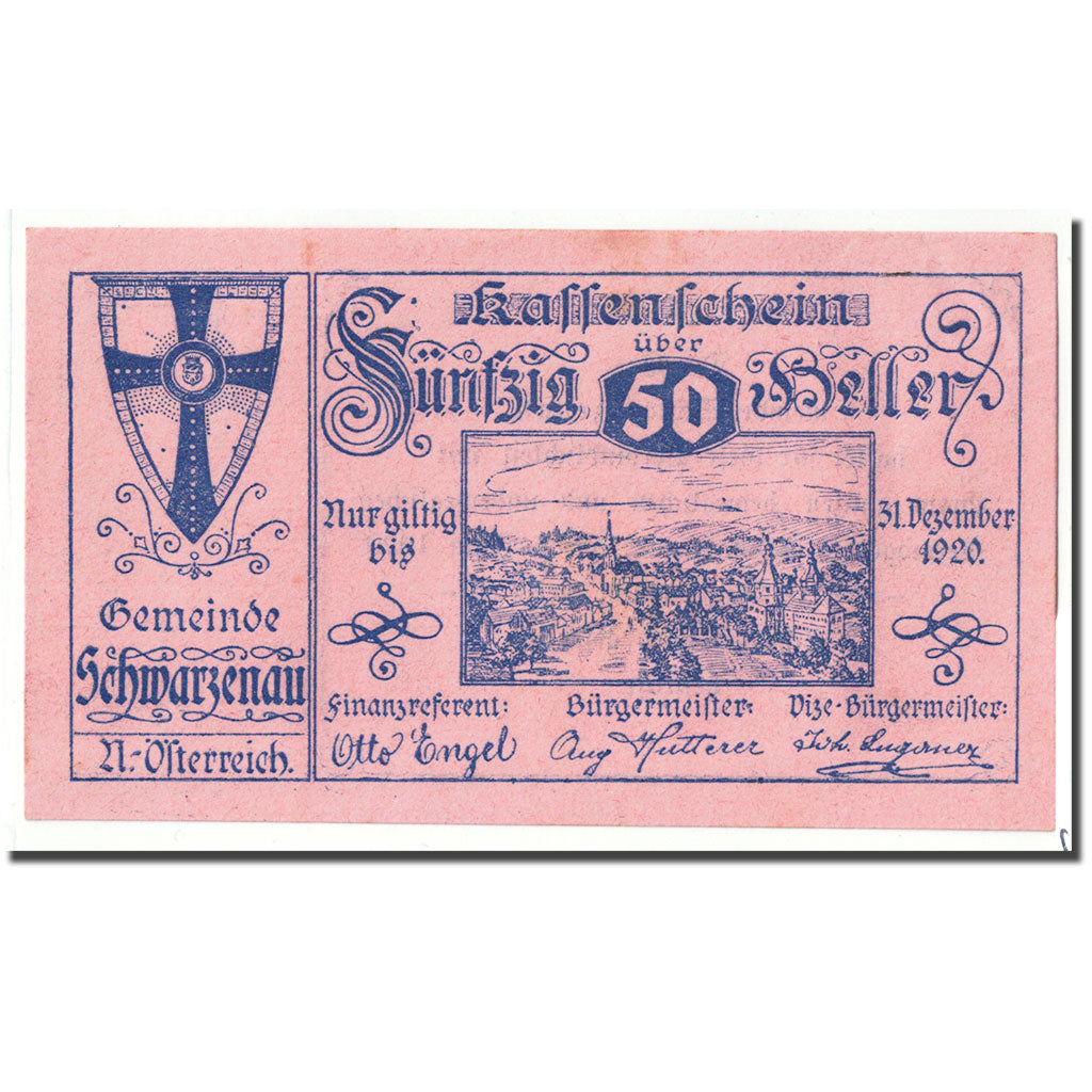 Geldschein, Österreich, Schwarzenau, 50 Heller, village, 1920, 1920-06-01