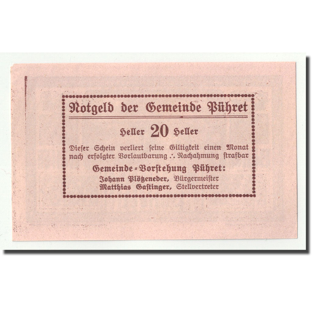 Geldschein, Österreich, Pühret, 20 Heller, paysage, UNZ-, Mehl:FS 791a