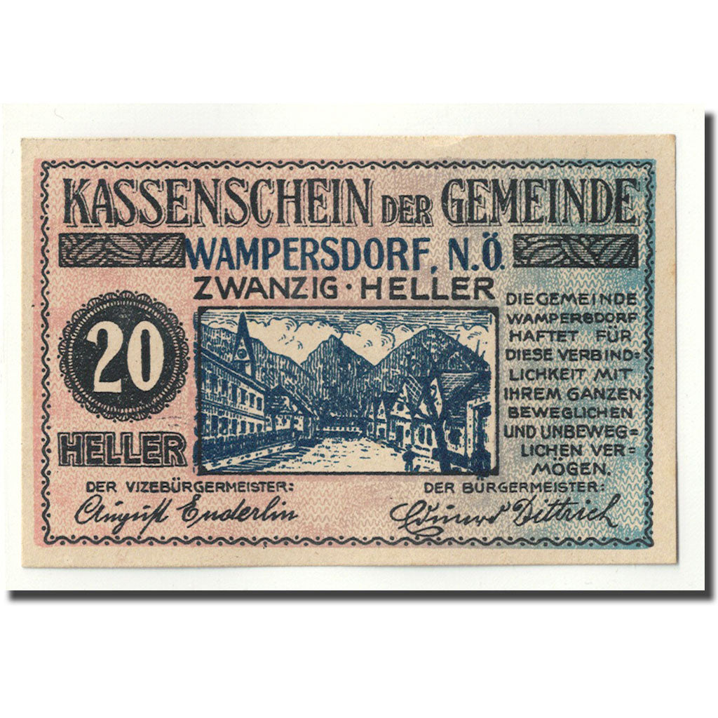 Geldschein, Österreich, Wampersdorf, 20 Heller, paysage, UNZ-, Mehl:FS 1138a