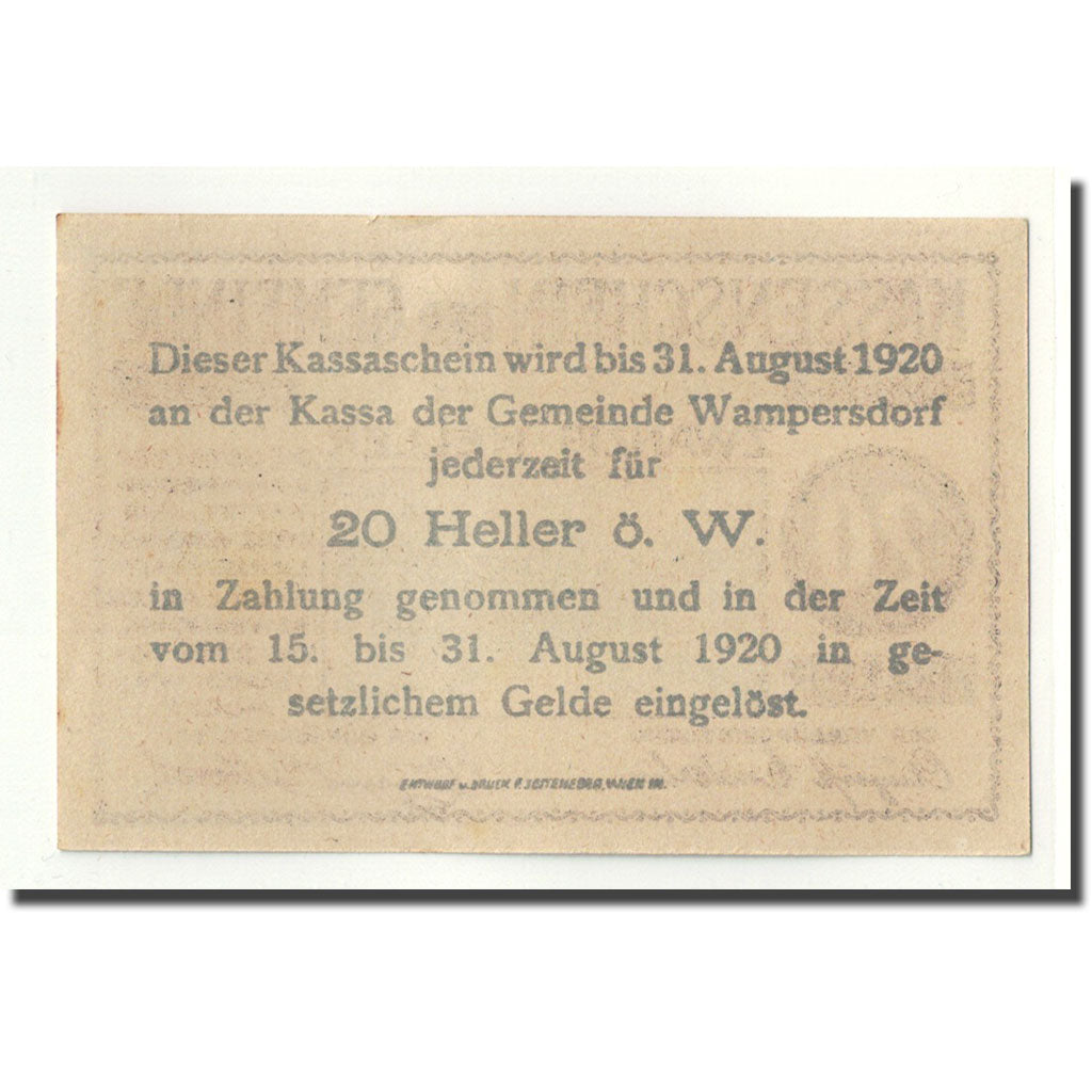 Geldschein, Österreich, Wampersdorf, 20 Heller, paysage, UNZ-, Mehl:FS 1138a