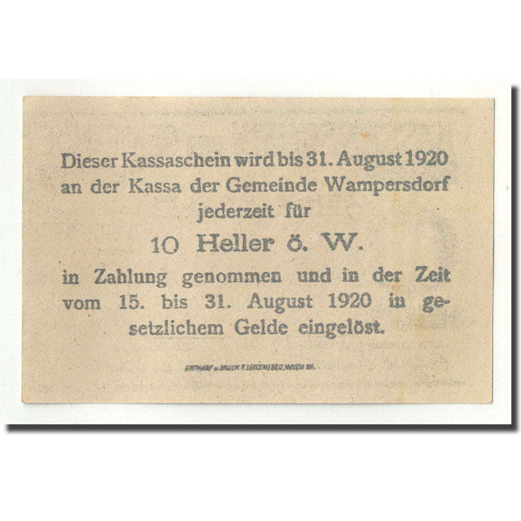 Geldschein, Österreich, Wampersdorf, 10 Heller, paysage, UNZ-, Mehl:FS 1138b